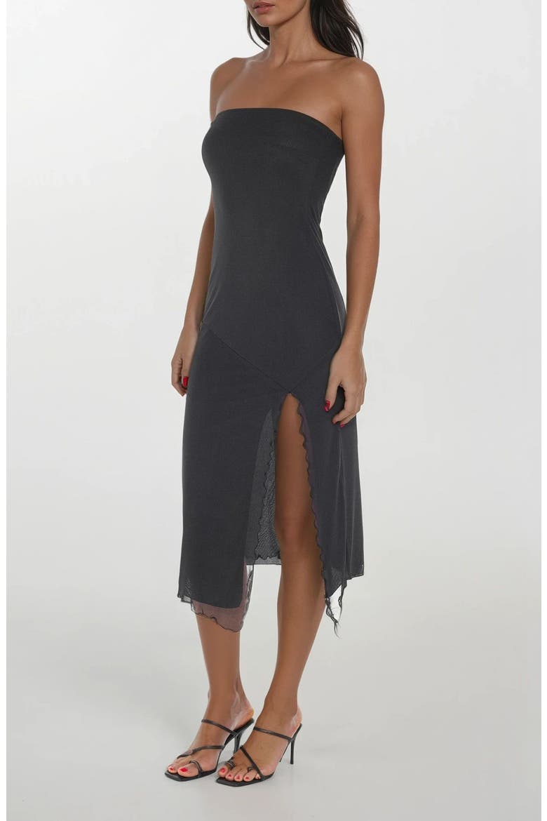 Powermesh Strapless Midi Dress, Alternate, color, BLACK