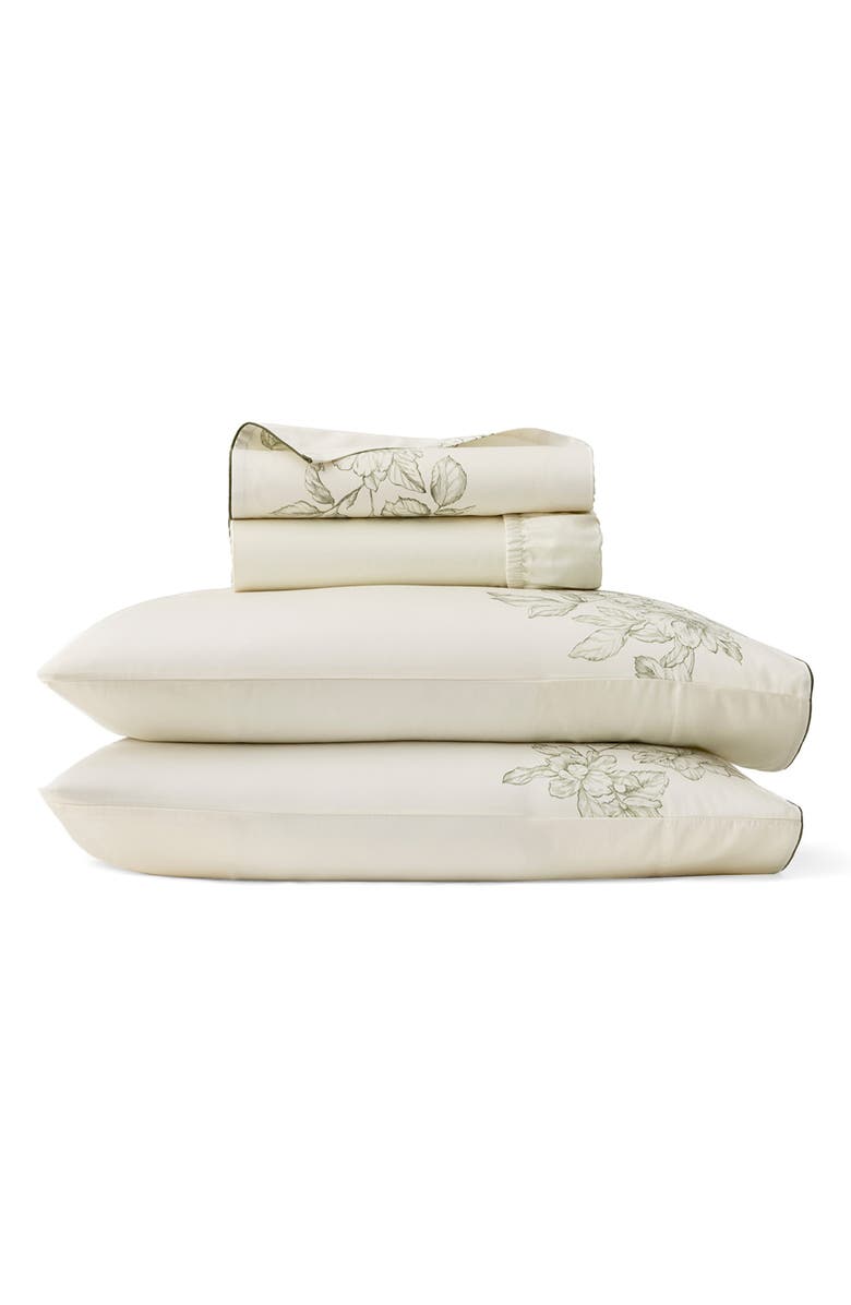 Boll & Branch Signature Floral Piped Edge Sheet Set, Main, color, Cream/ Olivine
