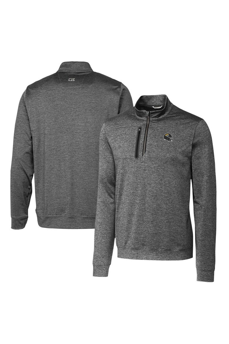 Men's Cutter & Buck  Gray Jacksonville Jaguars Helmet Stealth Heathered Quarter-Zip Pullover Top, Main, color, Gray