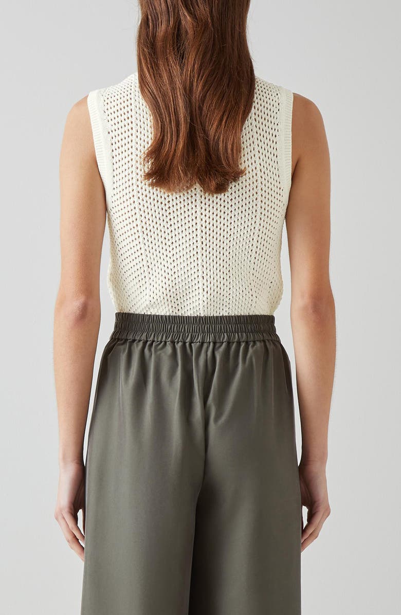 LK Bennett Ava Open Stitch Sleeveless Cotton Blend Sweater, Alternate, color, White