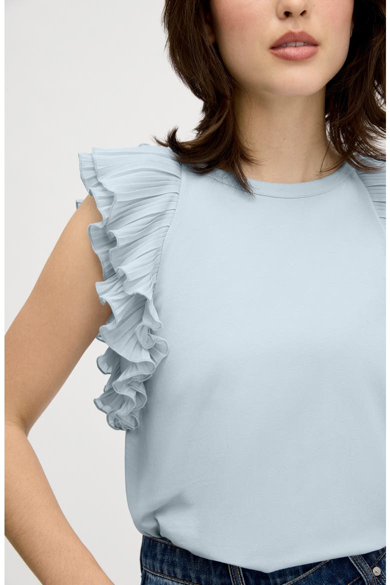 Pleated Ruffle Sleeve Top, Alternate, color, SOFT BLUE