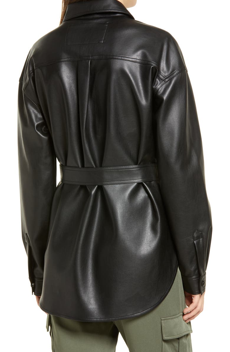 Sanctuary Faux Leather Belted Shirt Jacket, Alternate, color, Black