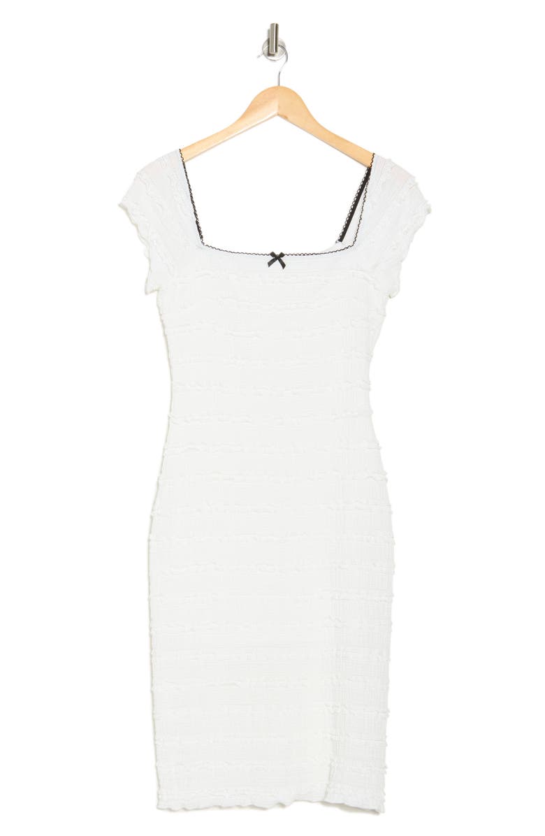 Lush Square Neck Ruffle Lace Body-Con Midi Dress, Alternate, color, Off White