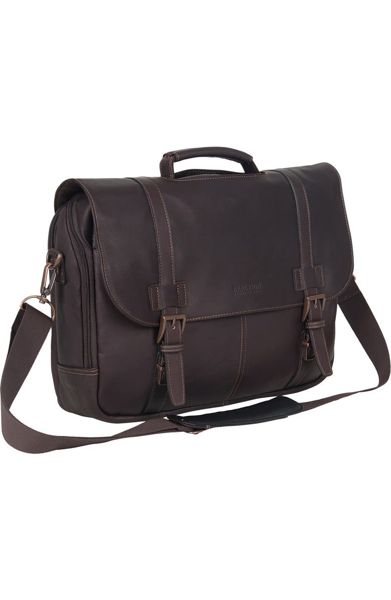 Kenneth Cole Colombian Leather 16” Laptop Computer Portfolio Messenger Briefcase, Alternate, color, Brown