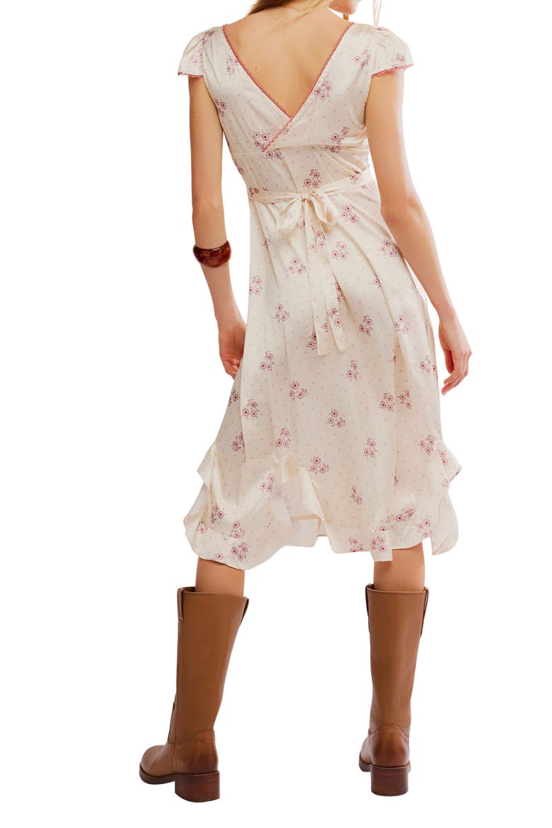 Haven Embroidered Lace Trim Satin Midi Dress, Alternate, color, SWAN COMBO