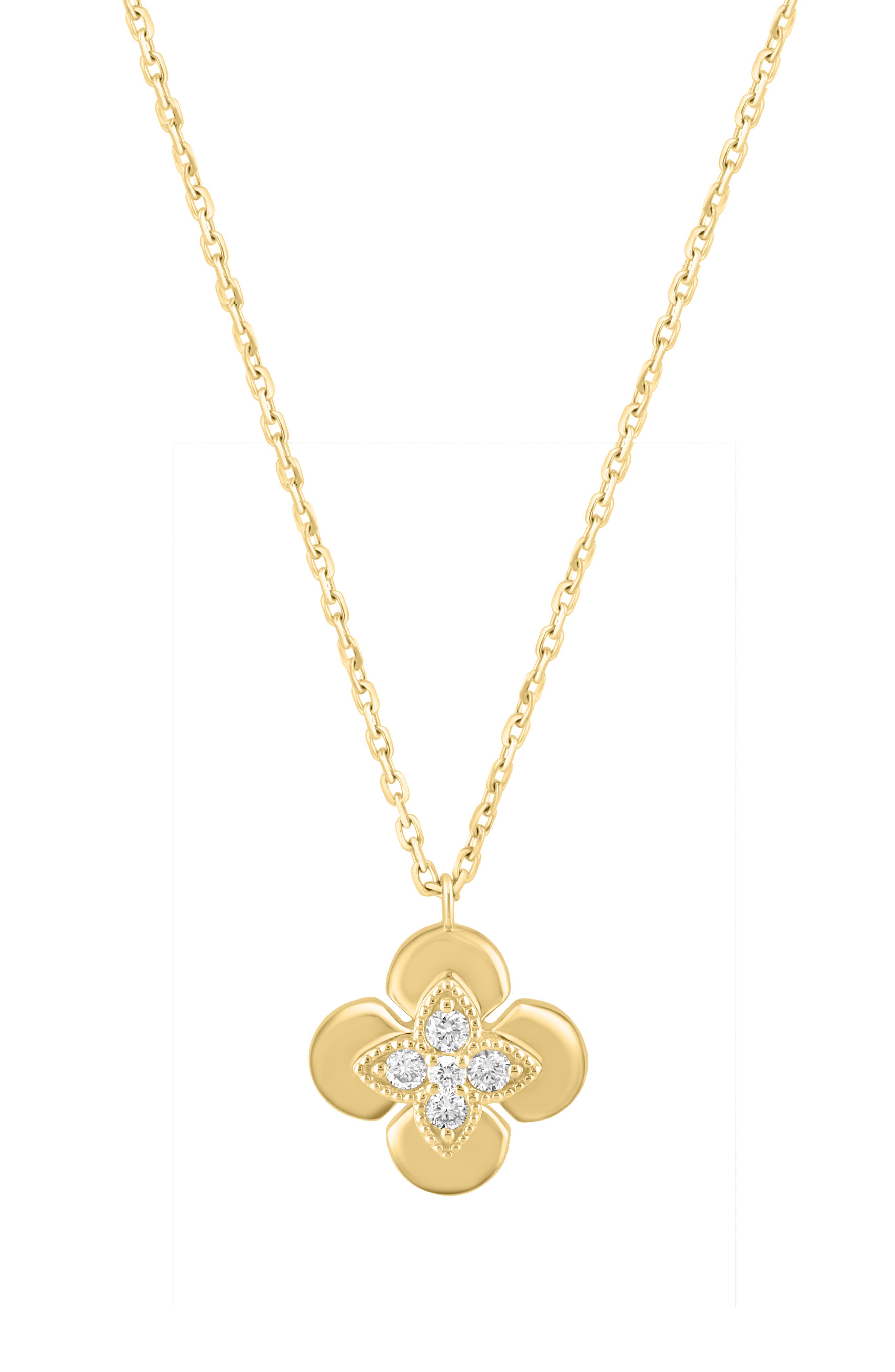 EFFY 14K Gold Plated Sterling Silver Diamond Flower Pendant Necklace