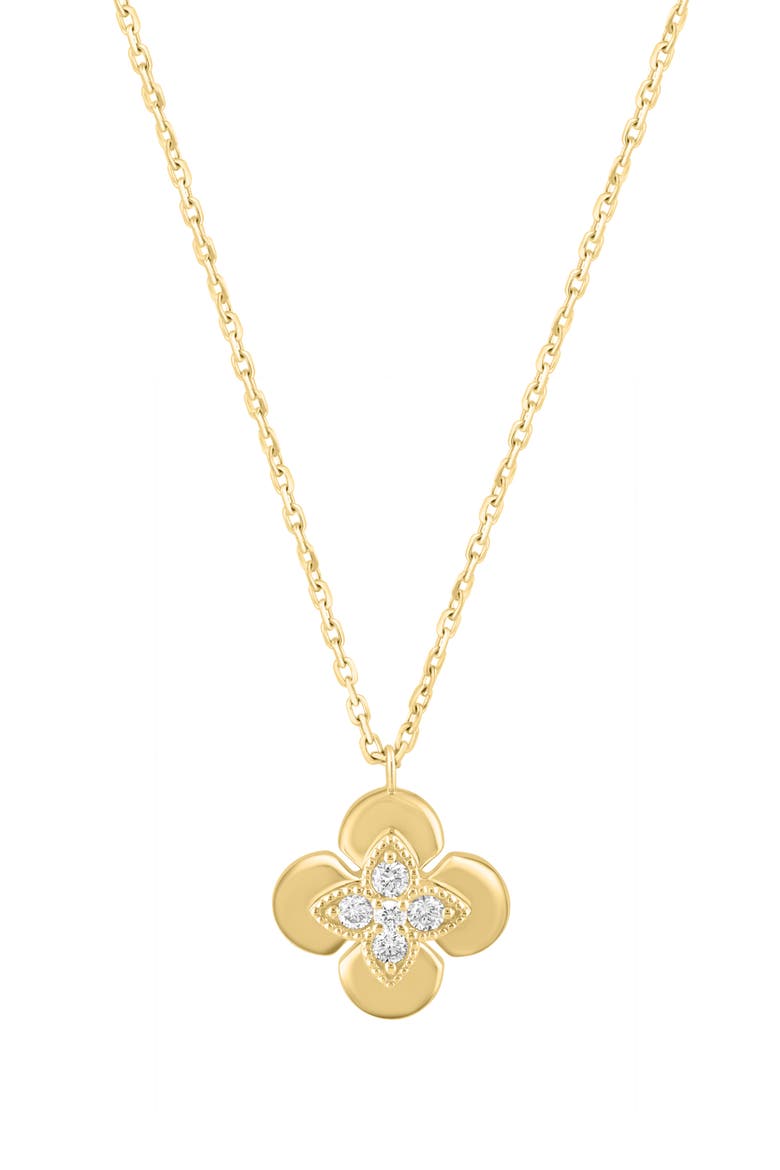 14K Gold Plated Sterling Silver Diamond Flower Pendant Necklace, Main, color, GOLD
