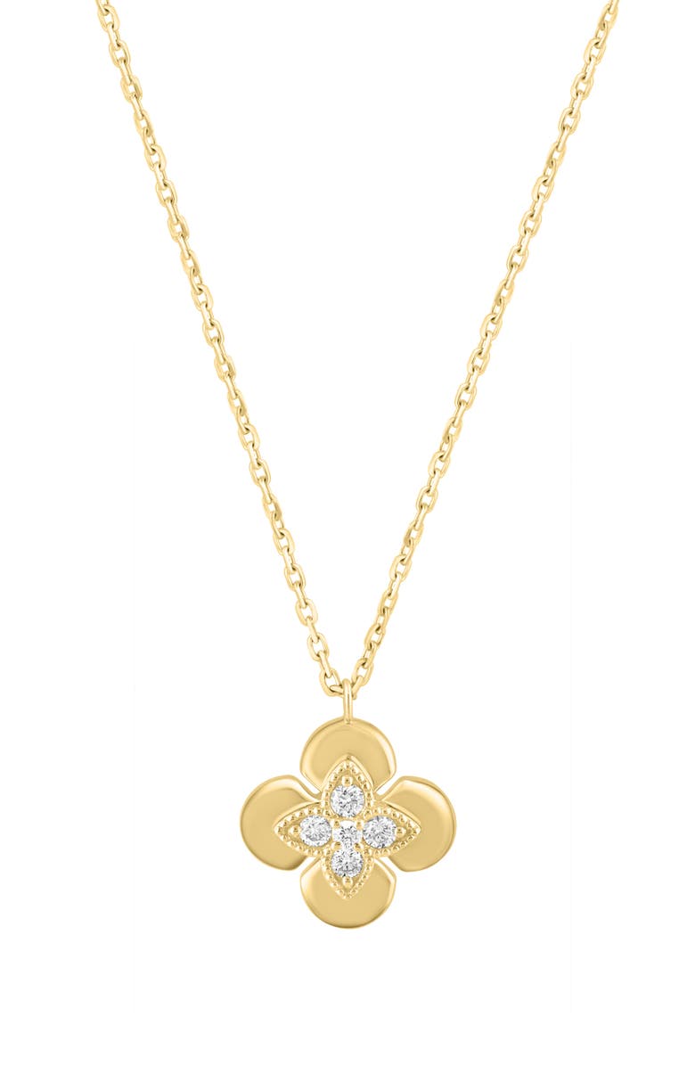 EFFY 14K Gold Plated Sterling Silver Diamond Flower Pendant Necklace, Main, color, Gold