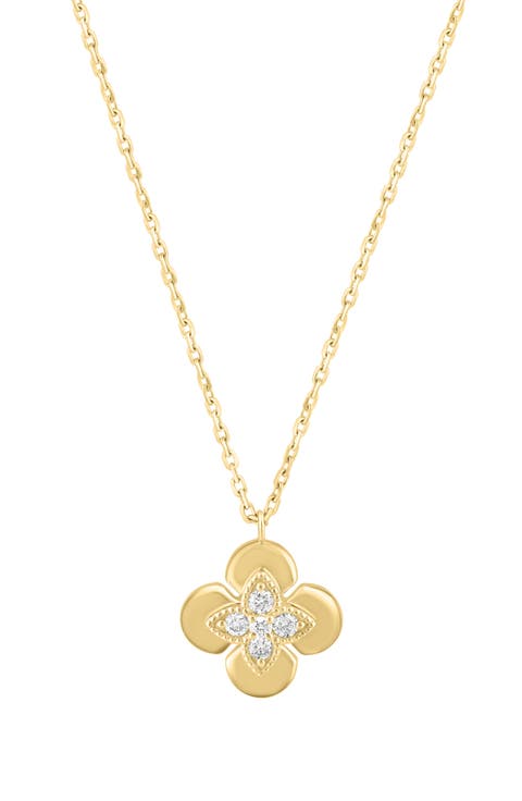 14K Gold Plated Sterling Silver Diamond Flower Pendant Necklace
