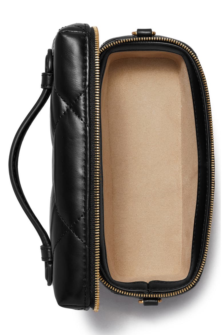 Kira Diamond Quilted Charm Leather Vanity Train Case, Alternate, color, BLACK
