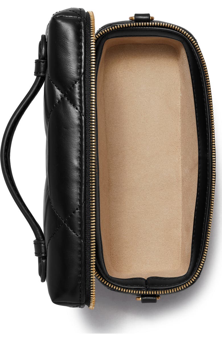 Tory Burch Kira Diamond Quilted Charm Leather Vanity Train Case, Alternate, color, Black