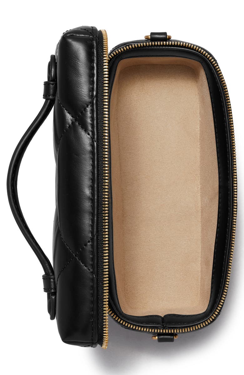 Tory Burch Kira Diamond Quilted Charm Leather Vanity Train Case, Alternate, color, Black