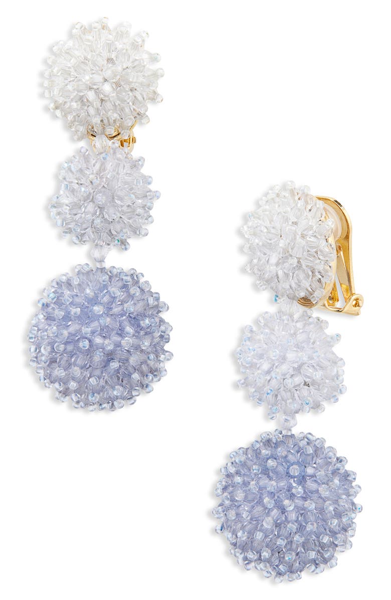 Oscar de la Renta Triple Pompom Beaded Drop Earrings, Main, color, Blue Multi