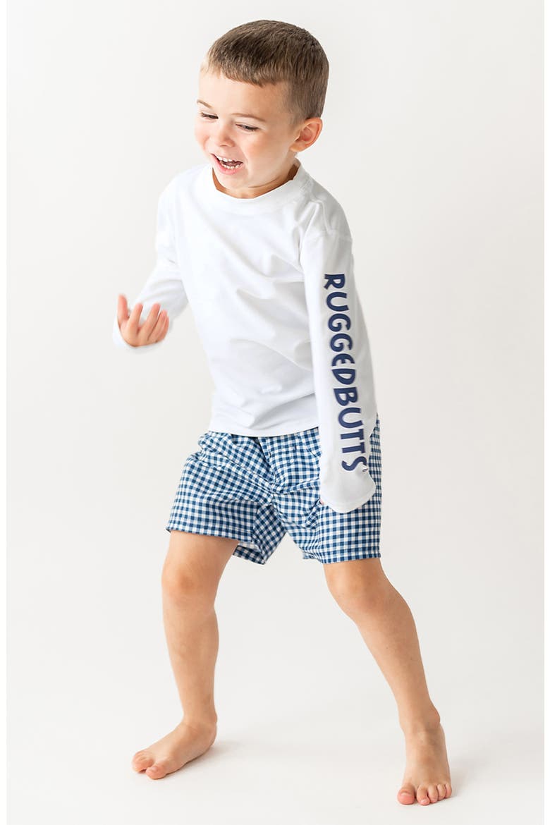 Kids' Gingham Check Swim Trunks, Alternate, color, NAVY GINGHAM