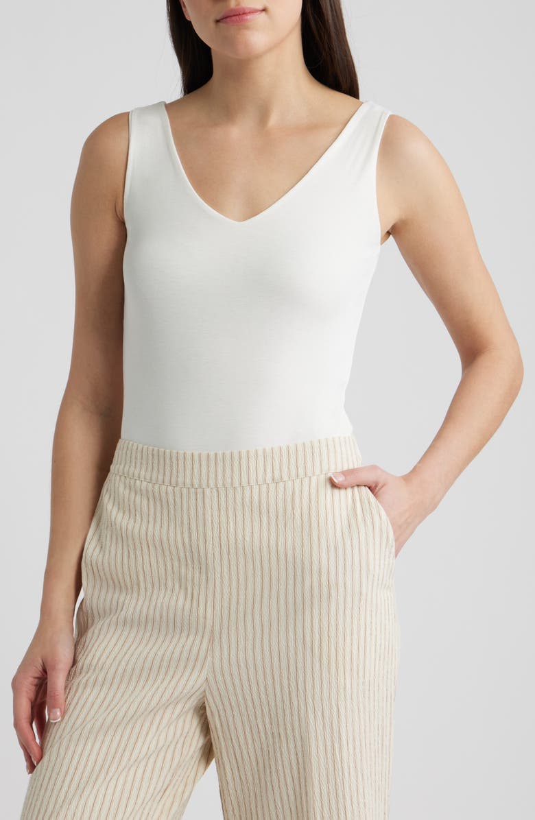 Bernardo V-Neck Bodysuit, Main, color, Bright White