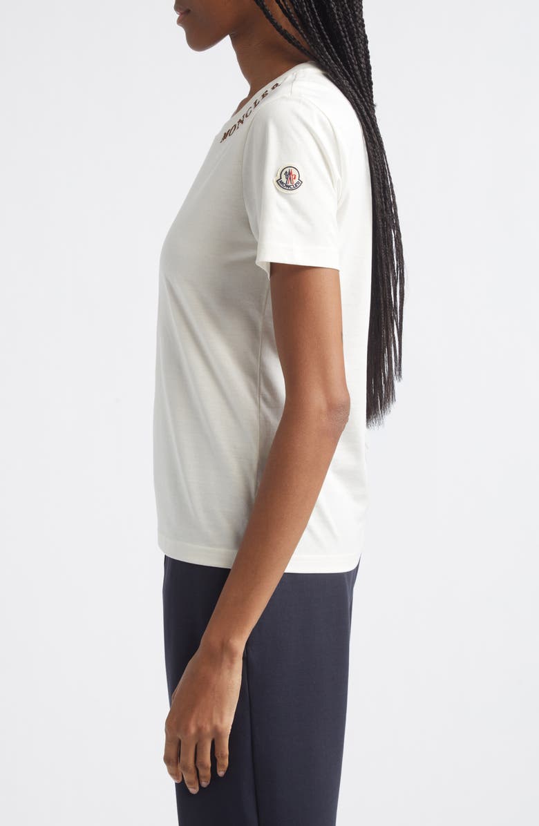 Moncler Logo Embroidered Cotton T-Shirt, Alternate, color, White