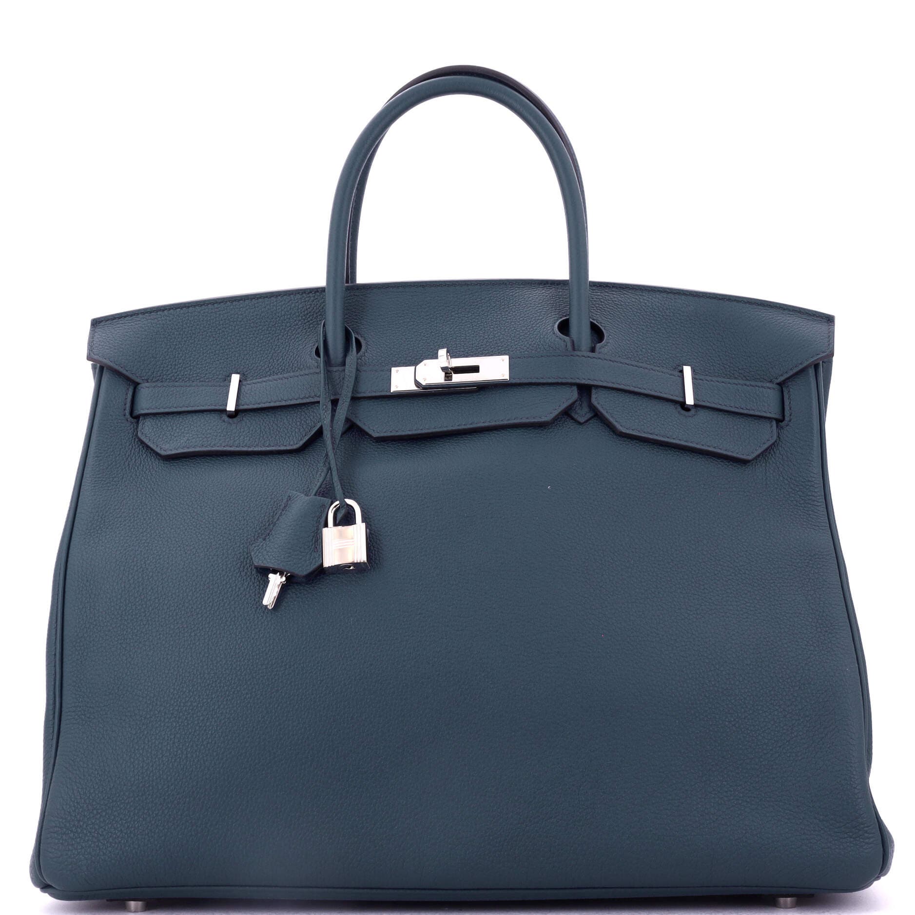 Pre-Owned Hermes Birkin Handbag Blue Togo with Palladium Hardware 40, Main, color, Bleu De Prusse
