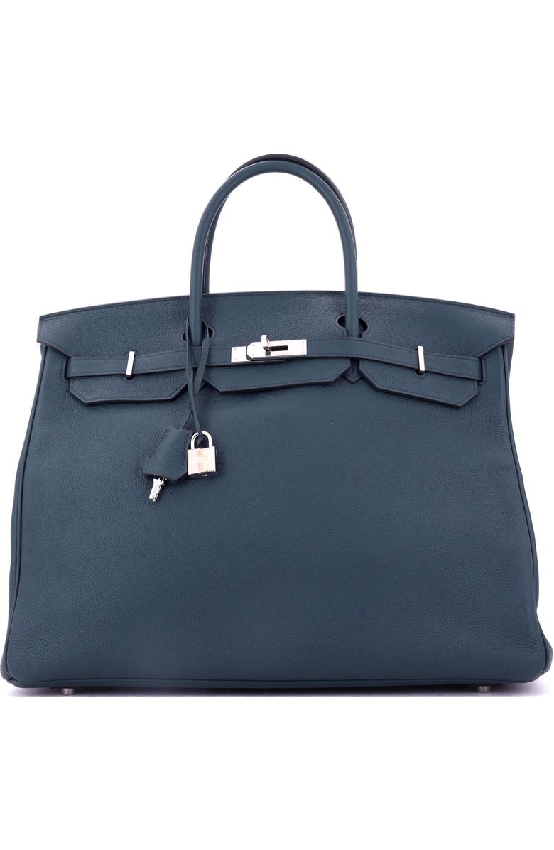 Pre-Owned Hermes Birkin Handbag Blue Togo with Palladium Hardware 40, Main, color, Bleu De Prusse
