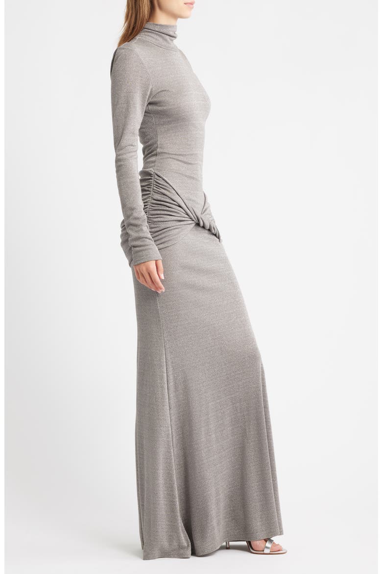 Anastasia Metallic Twist Front Long Sleeve Maxi Dress, Alternate, color, PEWTER