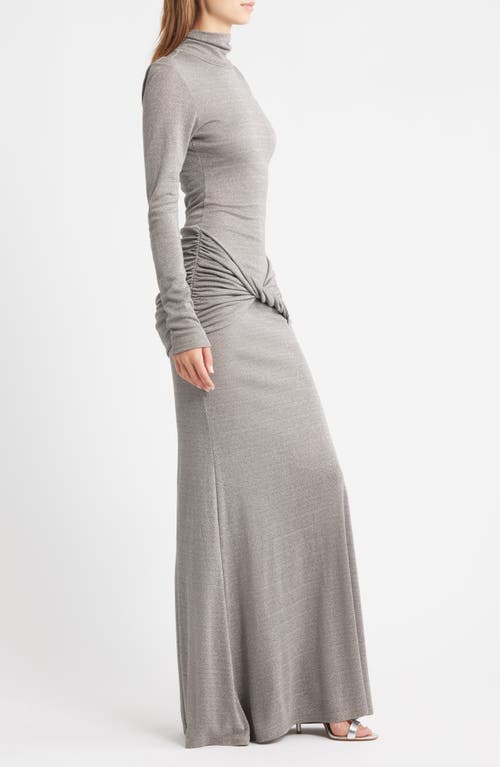 Delfi Collective Anastasia Metallic Twist Front Long Sleeve Maxi Dress In Gray