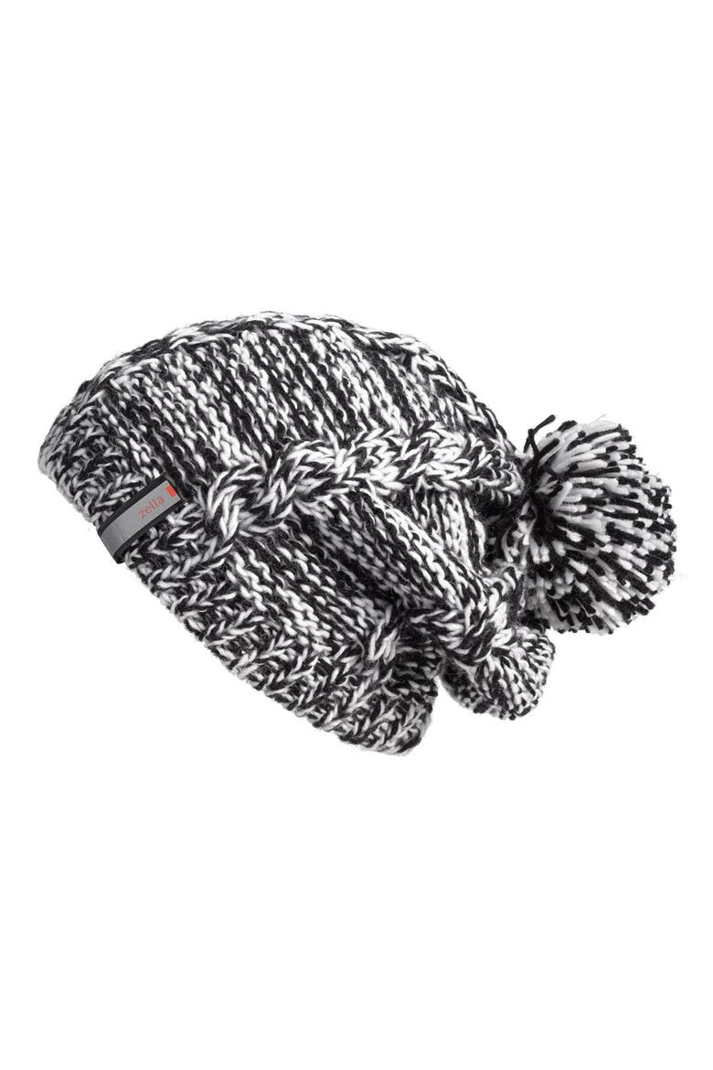 Chunky Knit Beanie, Main, color, BLACK/ CREAM CLOUD
