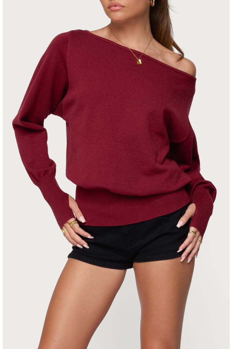 Oversize Off the Shoulder Sweater, Alternate, color, BURGUNDY