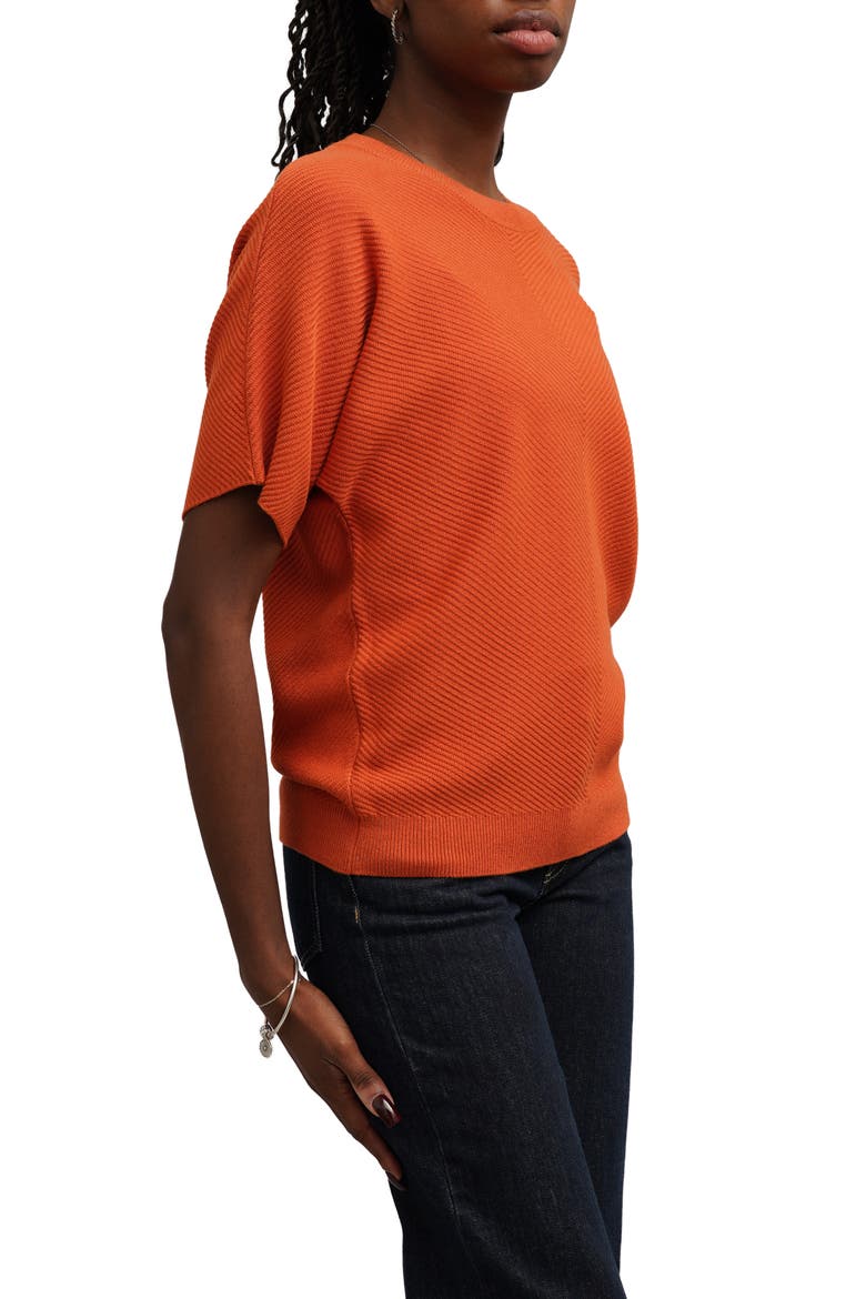 Chevron Rib Short Sleeve Sweater, Alternate, color, SPCED HEATHER