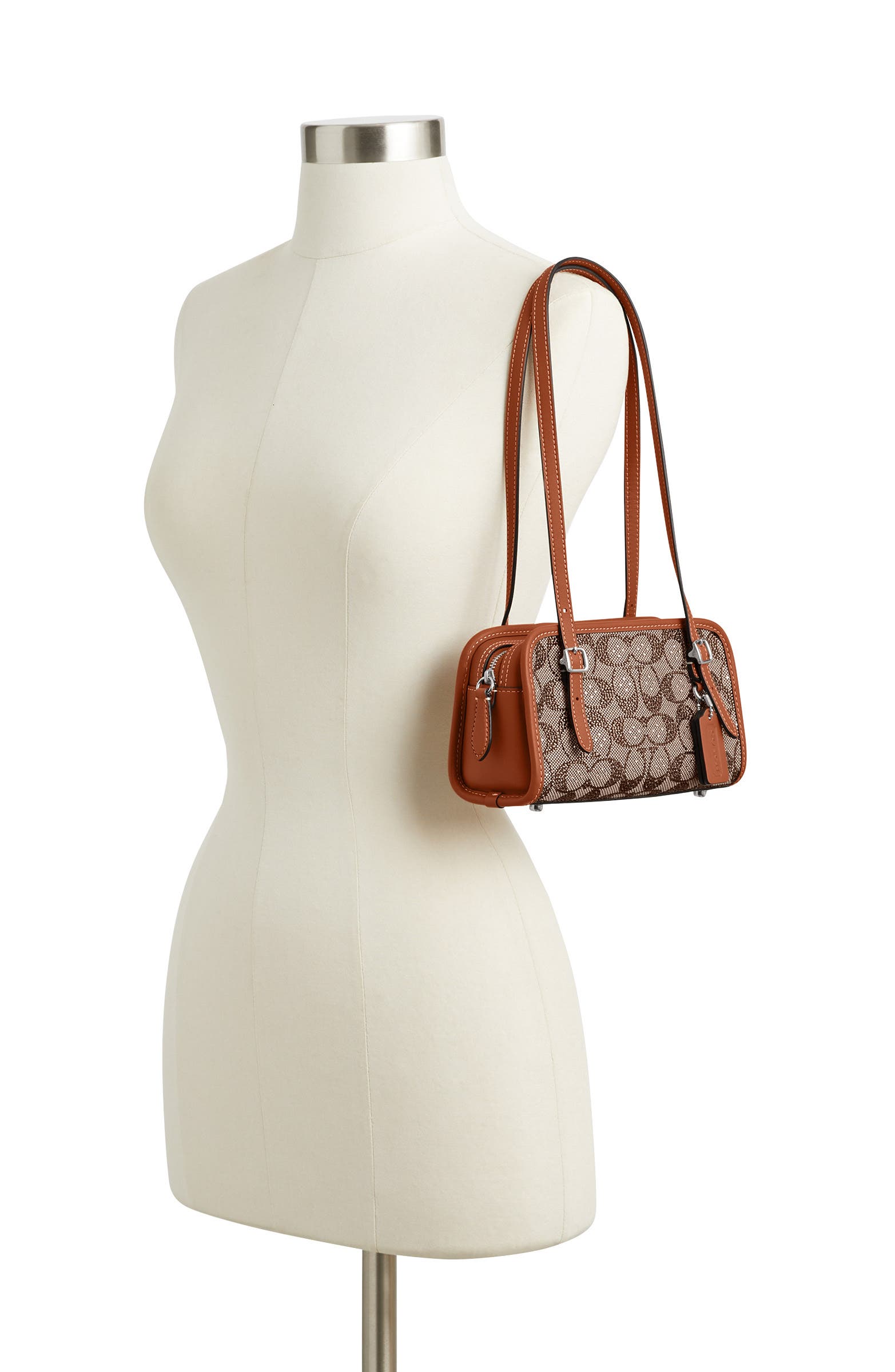 COACH Crystal Swing Zip 20 Signature Jacquard & Leather Satchel, Alternate, color, Burnished Amber