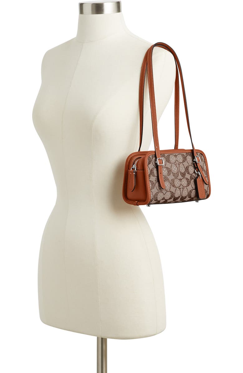 COACH Crystal Swing Zip 20 Signature Jacquard & Leather Satchel, Alternate, color, Burnished Amber