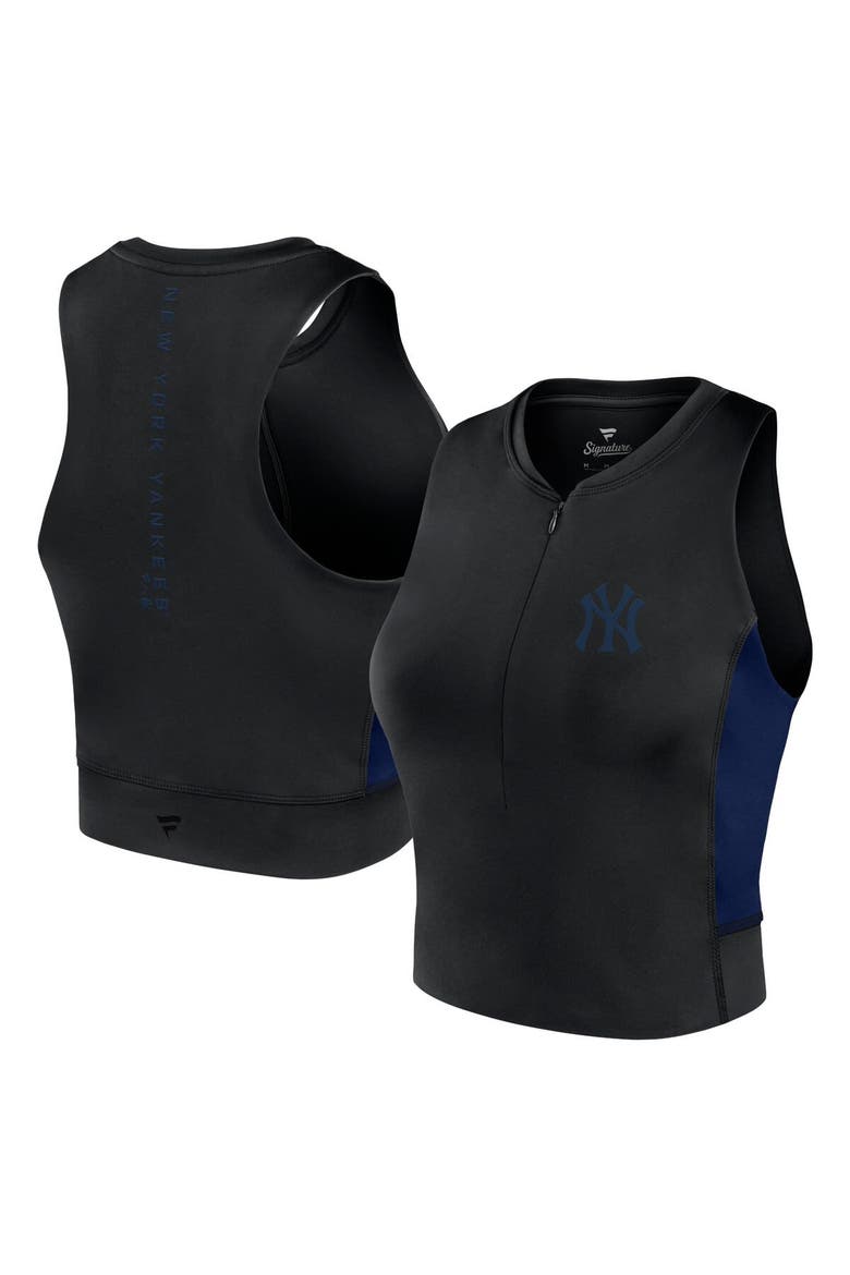 Women's Fanatics Signature Black New York Yankees Studio Half-Zip Fitted Gym Tank Top, Main, color, Black