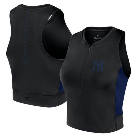 Women's Fanatics Signature Black New York Yankees Studio Half-Zip Fitted Gym Tank Top