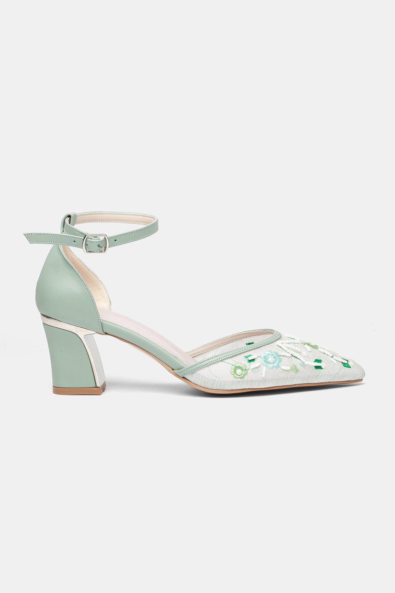 Lorelai Block Heel Embroidered Bridal Pump, Alternate, color, Green