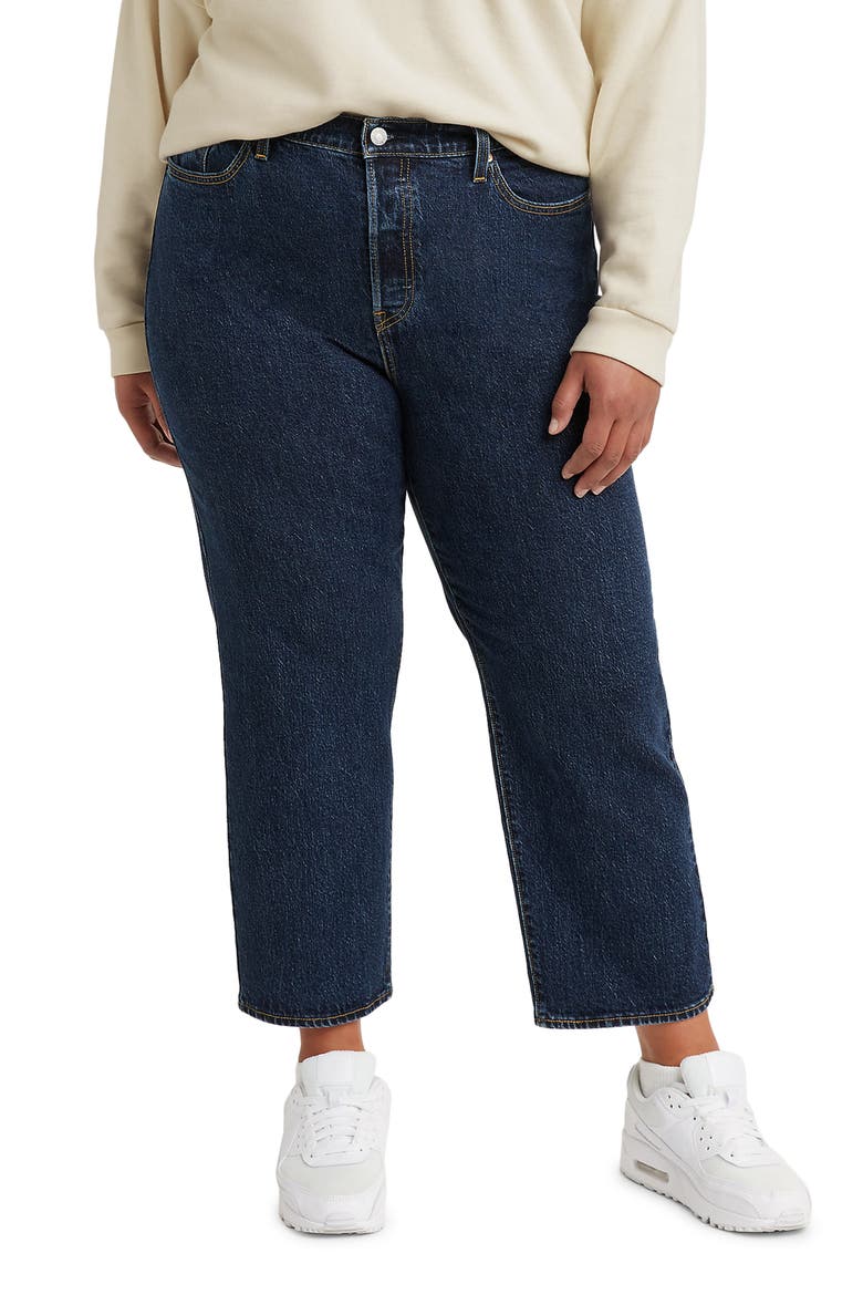 Levi's® Wedgie High Waist Raw Hem Straight Leg Jeans, Main, color, SALSA DARK STONE