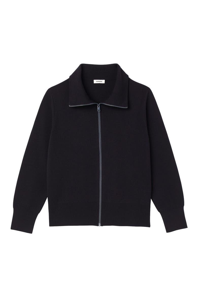 Zip-up wool cardigan, Alternate, color, BLACK