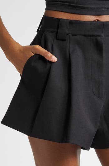 脚長効果抜群☆【alexanderwang】High waist Pleated shorts High-Waist Pleated Short with Logo Elastic in BLACK