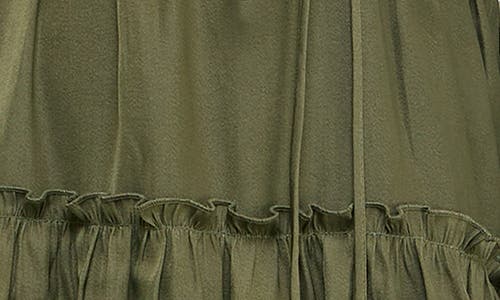Socialite Tiered Long Sleeve Satin Dress In Dusty Olive