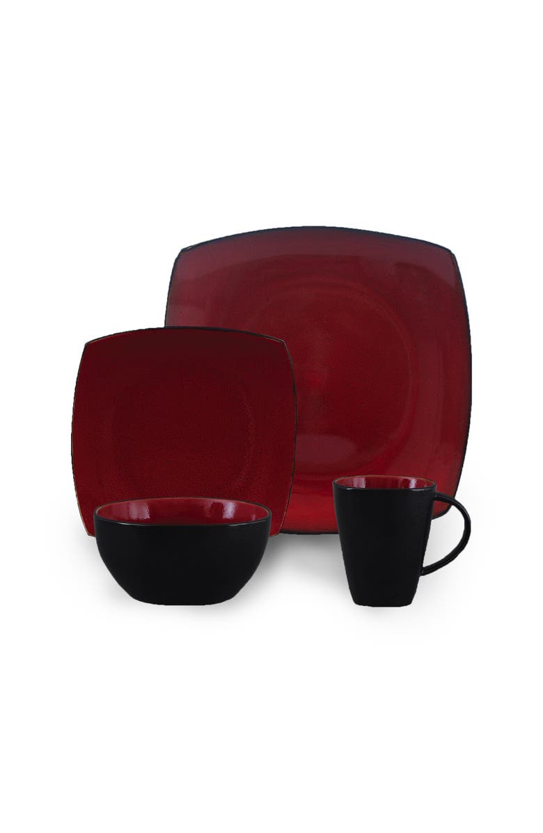 Gibson 16 Piece Square Stoneware Dinnerware Set, Alternate, color, Black