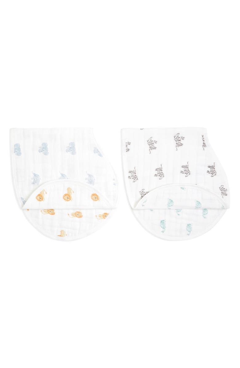 aden + anais 2-Pack Organic Cotton Burpy Bibs, Alternate, color, Animal Kingdom