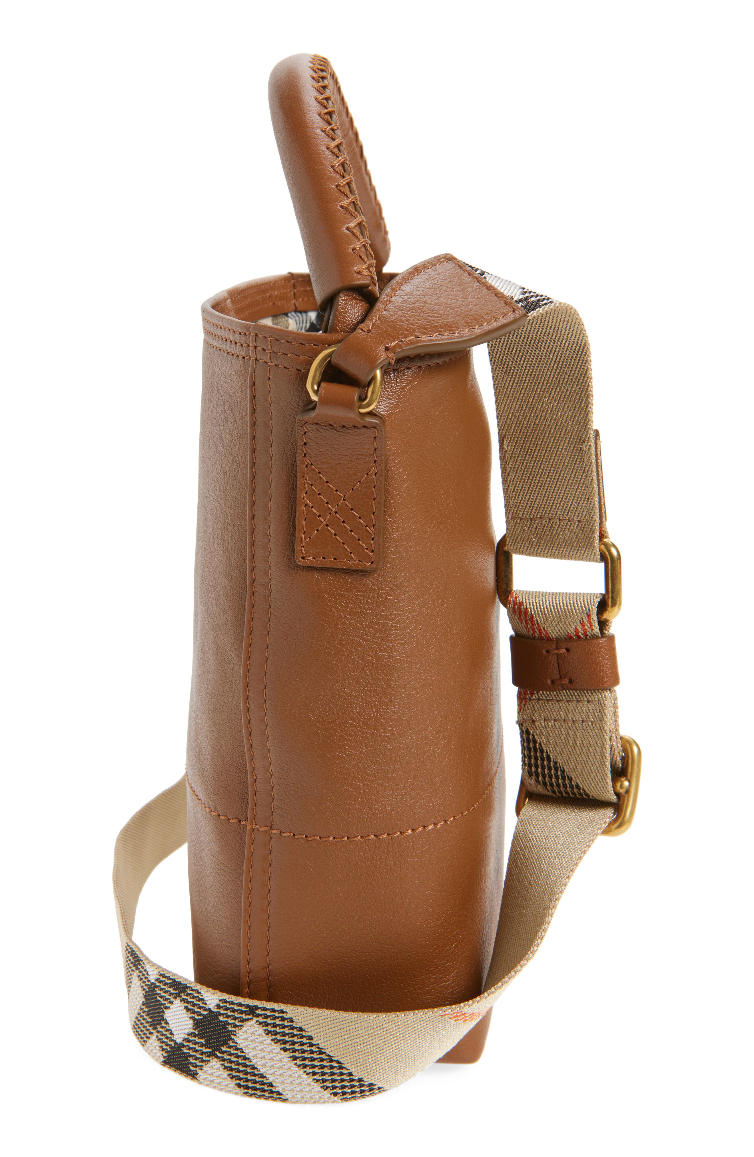 Burberry Mini B Clip Leather Bucket Bag, Alternate, color, Hazel