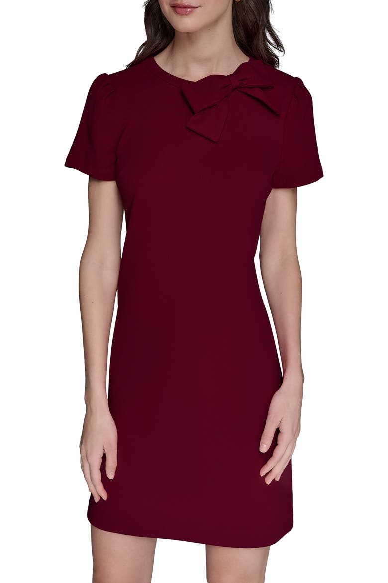 Bow Accent Scuba Crepe Sheath Dress, Alternate, color, PORT