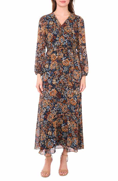 Halogen® Suprlice Neck Long Sleeve Maxi Dress