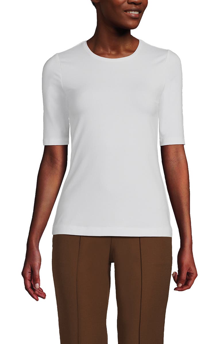 Lands
 End Lightweight Jersey Skimming Elbow Sleeve Crew Neck T-shirt, Alternate, color, White