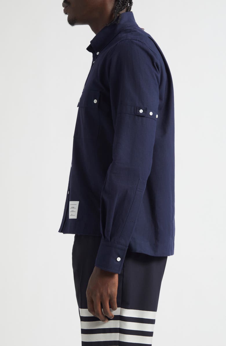 Thom Browne Straight Fit Cotton Utility Shirt, Alternate, color, Navy