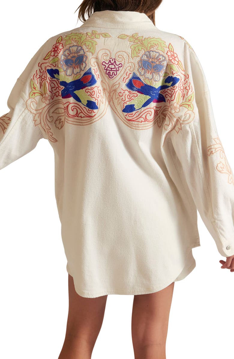 Free People Take Flight Embroidered Cotton Shirt, Alternate, color, Snow Bell Combo