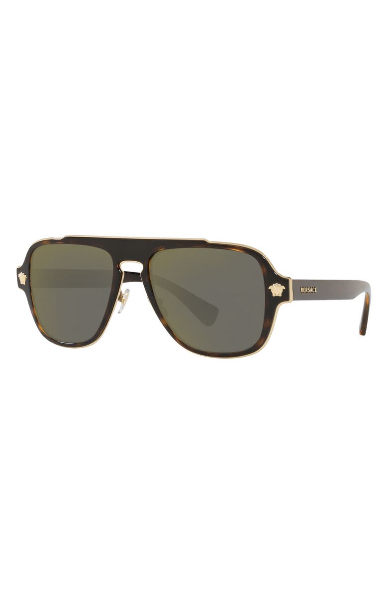 Versace 56mm Mirrored Aviator Sunglasses, Alternate, color, Dark Havana/ Grey Gold Mirror