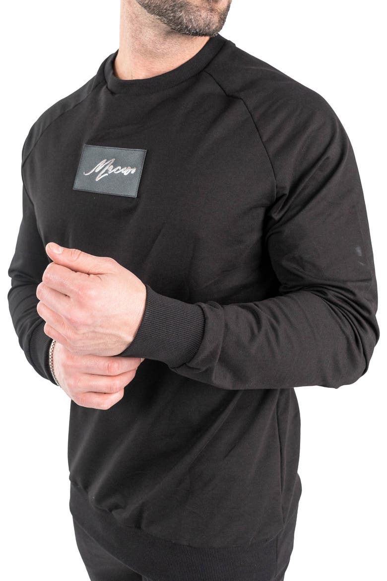 Pure Black Cotton Blend Crewneck Sweater, Alternate, color, BLACK
