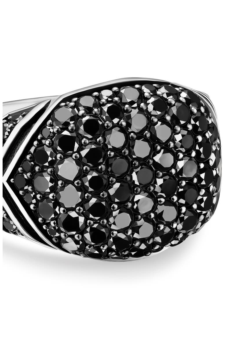Chevron Signet Ring in Sterling Silver with Black Diamonds, Alternate, color, SILVER PAVE