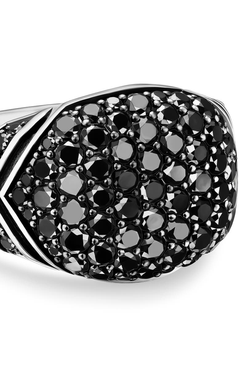 David Yurman Chevron Signet Ring in Sterling Silver with Black Diamonds, Alternate, color, Silver Pave