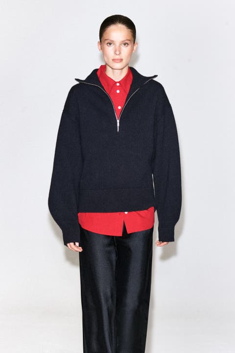 Merino Wool Mock-neck Zip-up Sweater