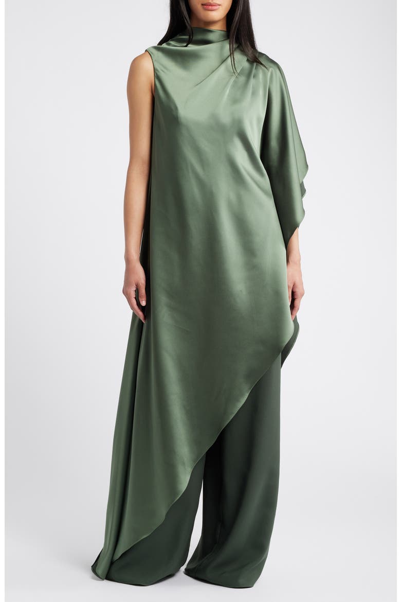 Drape Wide Leg Satin Jumpsuit, Alternate, color, OLIVE